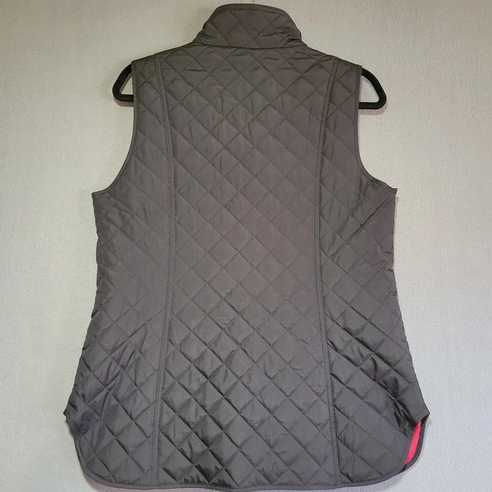 Tommy Hilfiger Womens Quilted Vest Black‎ Red Lining Gold Zip Mock Neck Size M